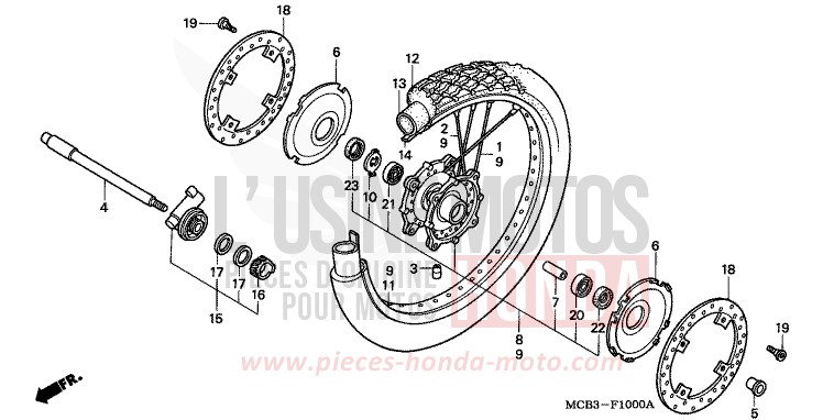 FRONT WHEEL for Transalp 650 RICH RED METALLIC (R255) from 2000